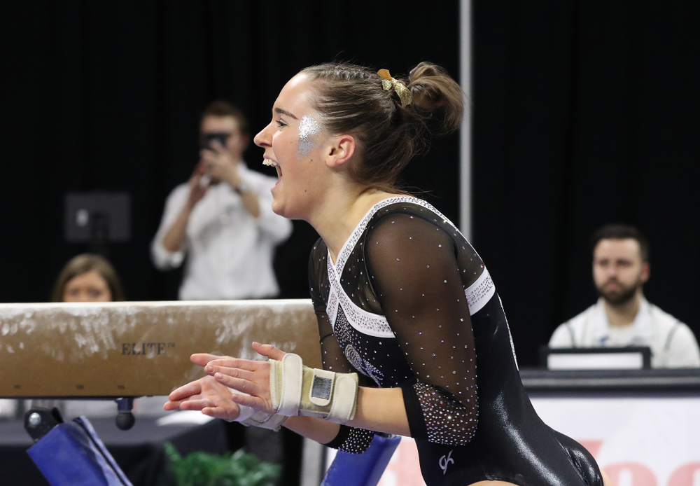 Iowa's Allie Gilchrist competes on the beam against the Rutgers Scarlet Knights Saturday, January 26, 2019 at Carver-Hawkeye Arena. (Brian Ray/hawkeyesports.com)