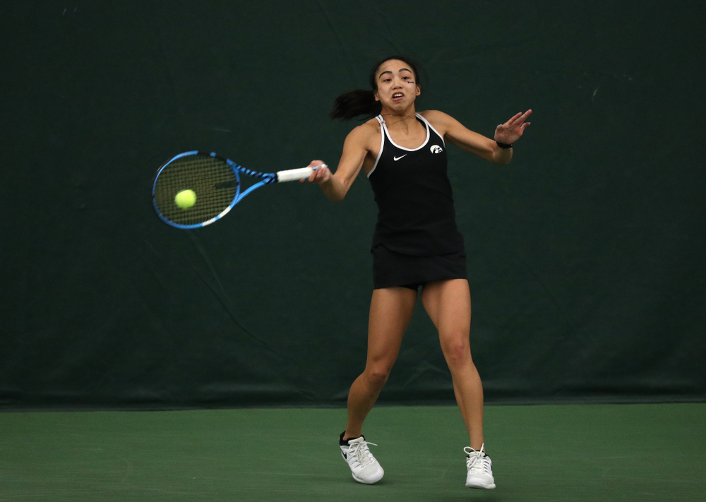 Iowa's Michelle Bacalla against the Penn State Nittany Lions Sunday, February 24, 2019 at the Hawkeye Tennis and Recreation Complex. (Brian Ray/hawkeyesports.com)
