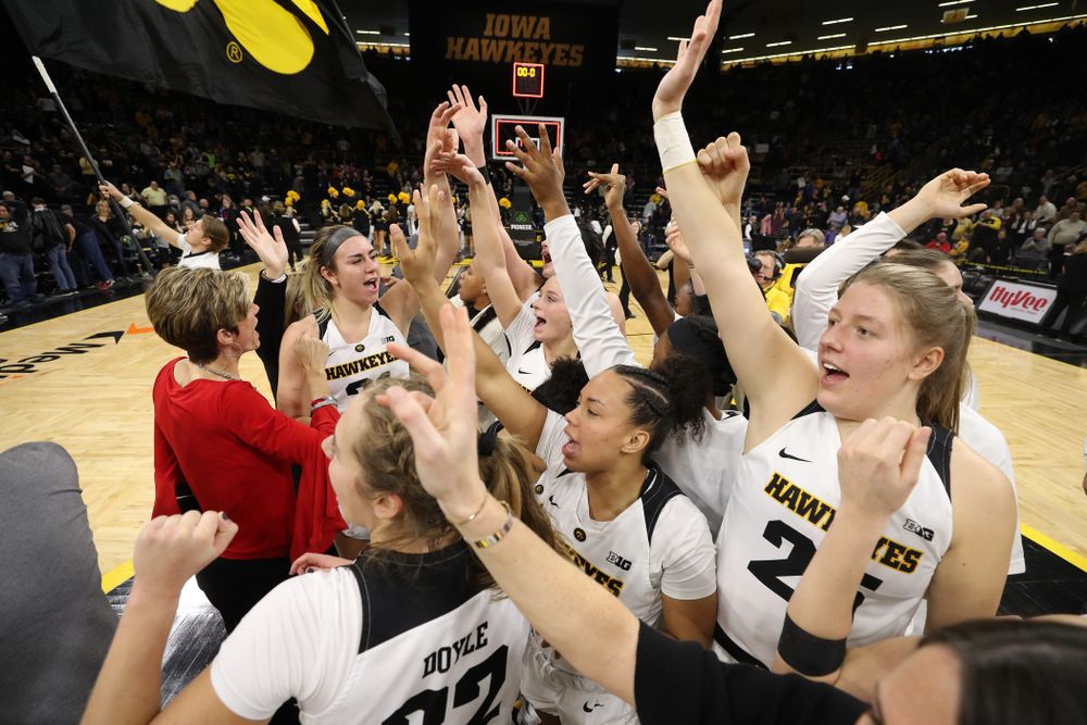 The Iowa Hawkeyes celebrate their win against the Purdue Boilermakers Sunday, January 27, 2019 at Carver-Hawkeye Arena. (Brian Ray/hawkeyesports.com)