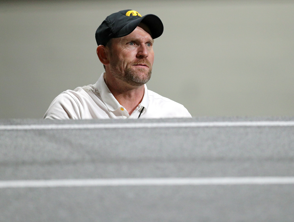 Iowa director of Track and Field Joey Woody looks on during the women’s 1 mile run event during the Jimmy Grant Invitational at the Recreation Building in Iowa City on Saturday, December 14, 2019. (Stephen Mally/hawkeyesports.com)