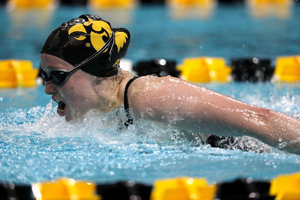 Iowa's Kelsey Drake swims the 200-yard butterfly against the Iowa State Cyclones in the Iowa Corn Cy-Hawk Series Friday, December 7, 2018 at at the Campus Recreation and Wellness Center. (Brian Ray/hawkeyesports.com)