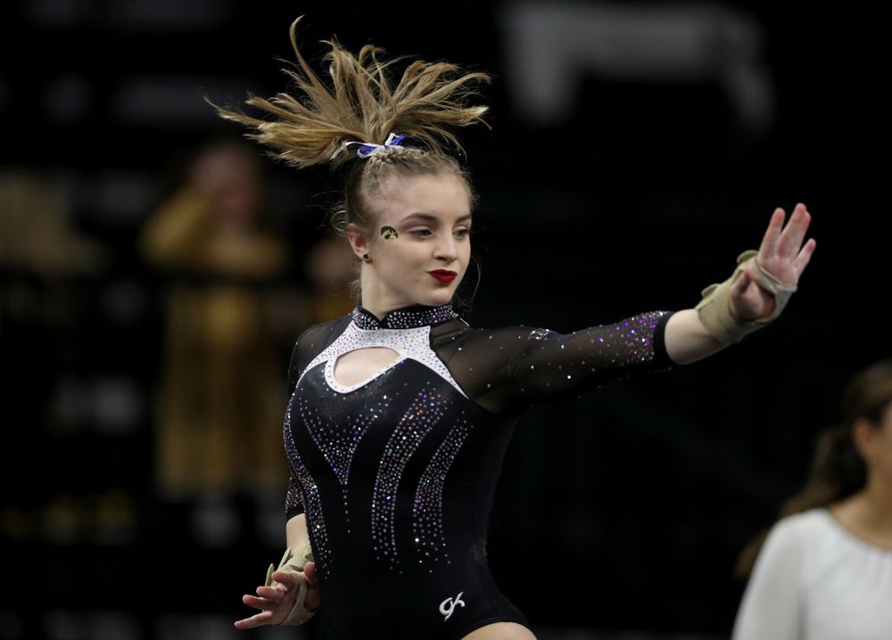 Iowa’s Lauren Guerin competes on the floor against Michigan State Saturday, February 1, 2020 at Carver-Hawkeye Arena. (Brian Ray/hawkeyesports.com)