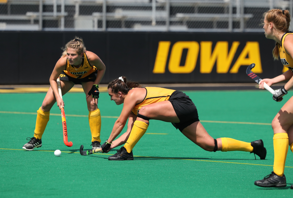 Iowa Hawkeyes defenseman Anthe Nijziel (6) scores on a penalty corner during an exhibition game against Northwestern Saturday, August 24, 2019 at Grant Field. (Brian Ray/hawkeyesports.com)