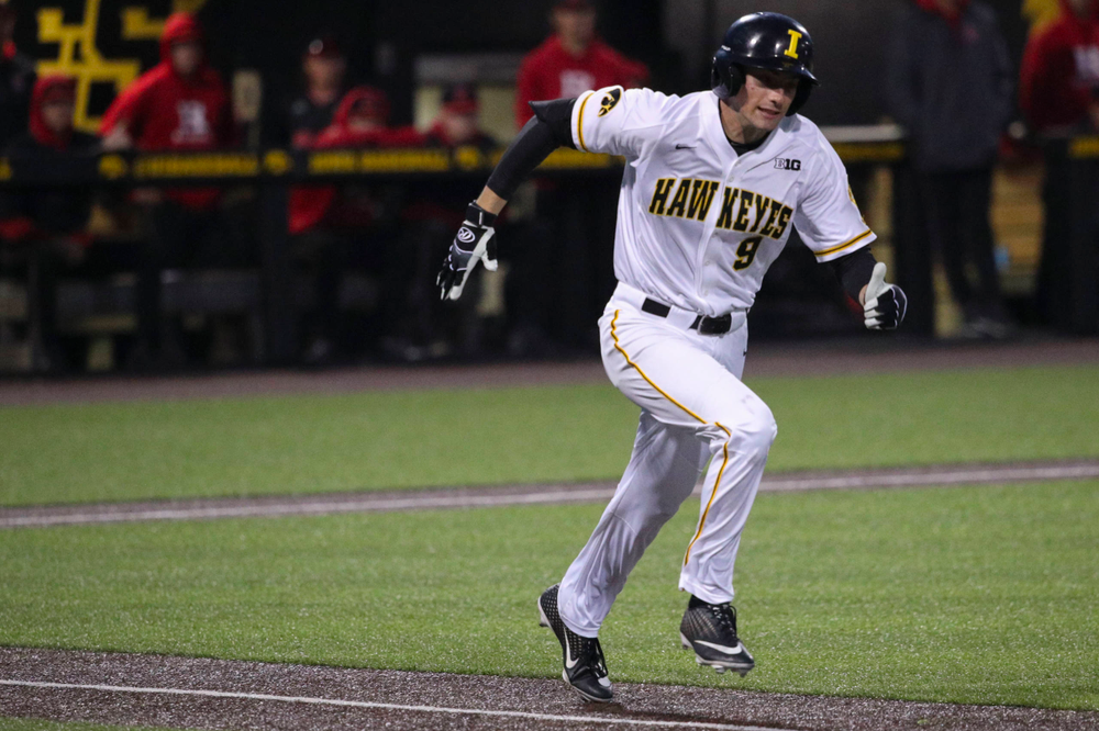 Iowa outfielder Ben Norman at game 1 vs Rutgers on Friday, April 5, 2019 at Duane Banks Field. (Lily Smith/hawkeyesports.com)