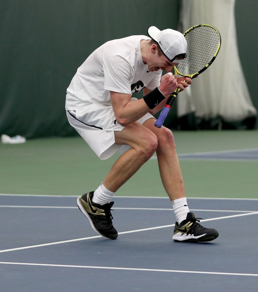 Iowa’s Nikita Snezhko against Cornell Sunday, March 8, 2020 at the Hawkeye Tennis and Recreation Center. (Brian Ray/hawkeyesports.com)