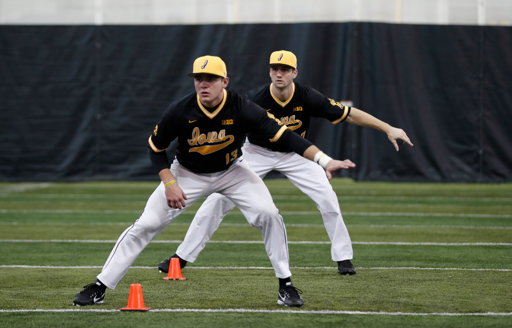 Iowa Hawkeyes catcher Matt Berst (13) during the team's annual media day Thursday, February 8, 2018 in the indoor practice facility. (Brian Ray/hawkeyesports.com)