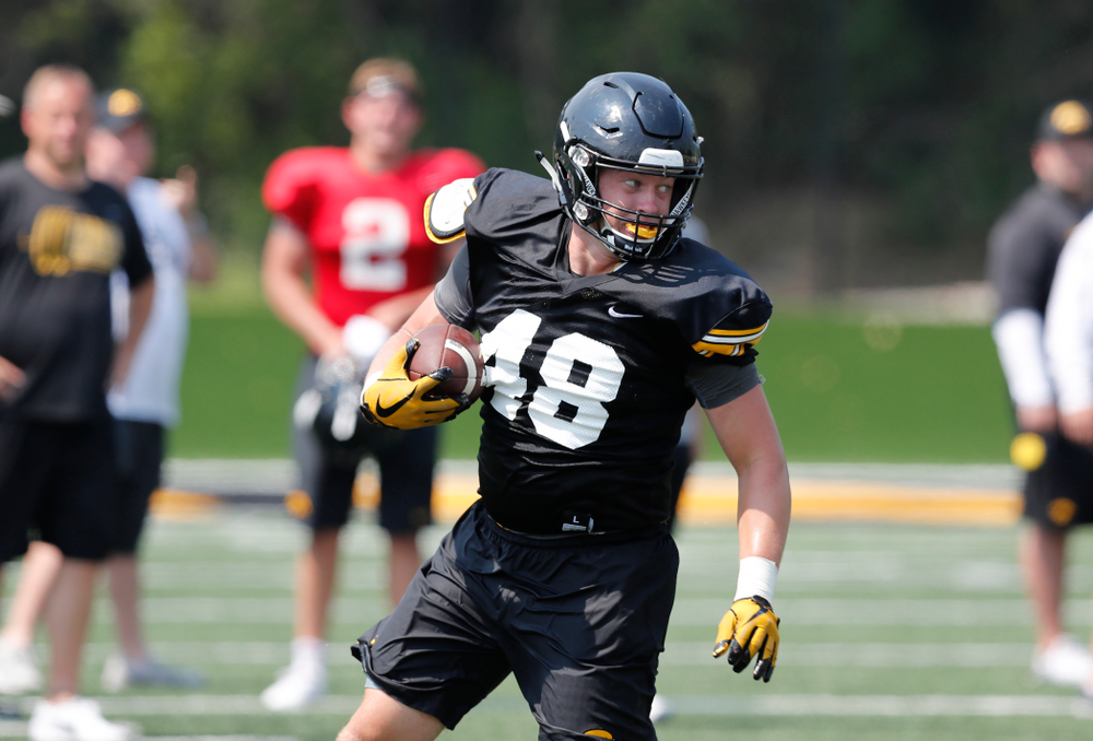 Iowa Hawkeyes tight end Bryce Schulte (48) during practice No. 7 of fall camp Friday, August 10, 2018 at the Kenyon Football Practice Facility. (Brian Ray/hawkeyesports.com)