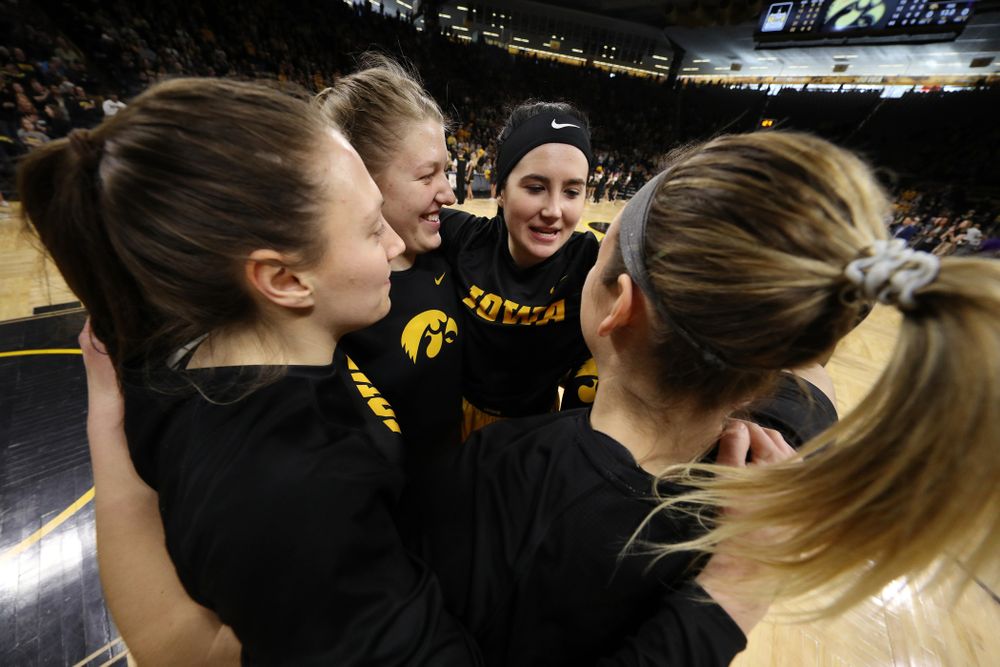 Iowa Hawkeyes forward Megan Gustafson (10) and center Monika Czinano (25) against the Northwestern Wildcats Sunday, March 3, 2019 at Carver-Hawkeye Arena. (Brian Ray/hawkeyesports.com)