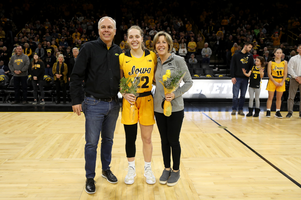 Iowa Hawkeyes guard Kathleen Doyle (22) during senior day activities following their win over the Minnesota Golden Gophers Thursday, February 27, 2020 at Carver-Hawkeye Arena. (Brian Ray/hawkeyesports.com)