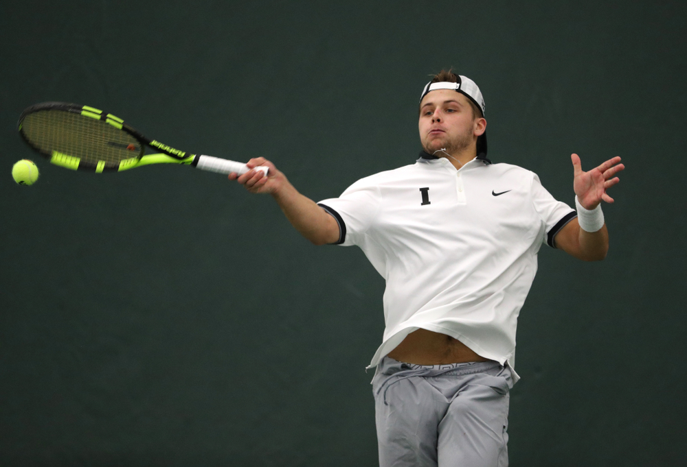 Iowa's Will Davies against Western Michigan Saturday, January 19, 2019 at the Hawkeye Tennis and Recreation Complex. (Brian Ray/hawkeyesports.com)