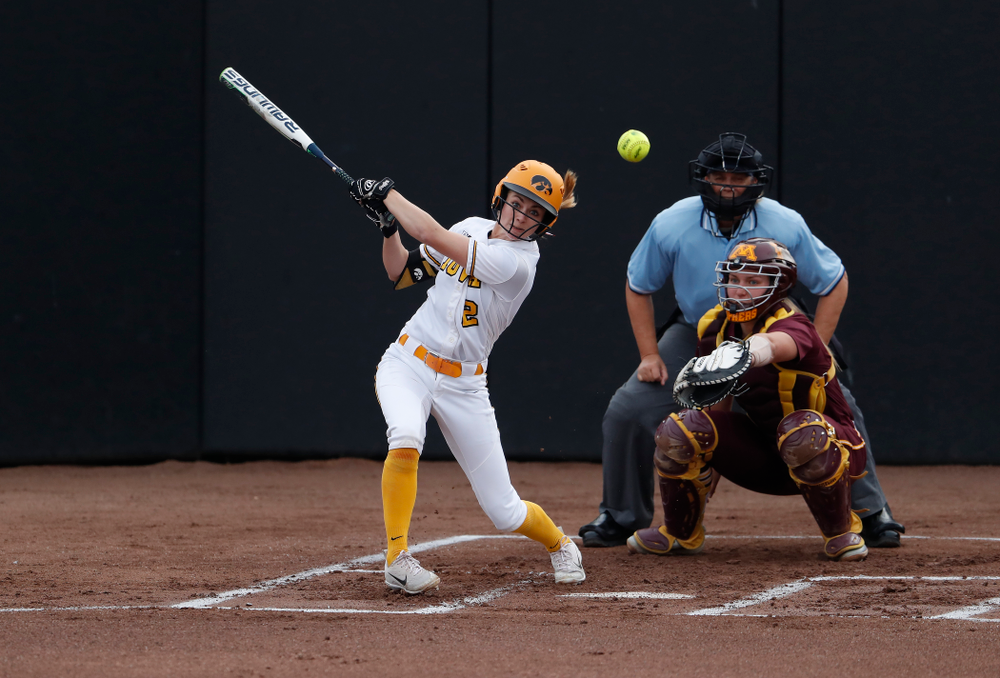Iowa Hawkeyes infielder Aralee Bogar (2) against the Minnesota Golden Gophers Thursday, April 12, 2018 at Bob Pearl Field. (Brian Ray/hawkeyesports.com)