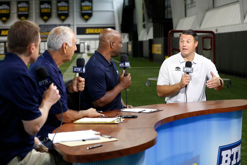 Iowa Hawkeyes offensive coordinator Brian Ferentz on the Big Ten Network set Monday, August 20, 2018 at the Hansen Football Performance Center. (Brian Ray/hawkeyesports.com)