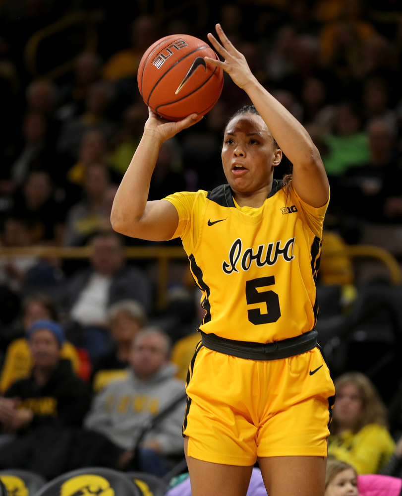 Iowa Hawkeyes guard Alexis Sevillian (5) against the Minnesota Golden Gophers Thursday, February 27, 2020 at Carver-Hawkeye Arena. (Brian Ray/hawkeyesports.com)