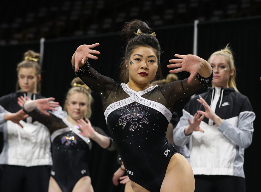 Iowa's Clair Kaji competes on the floor against the Rutgers Scarlet Knights Saturday, January 26, 2019 at Carver-Hawkeye Arena. (Brian Ray/hawkeyesports.com)