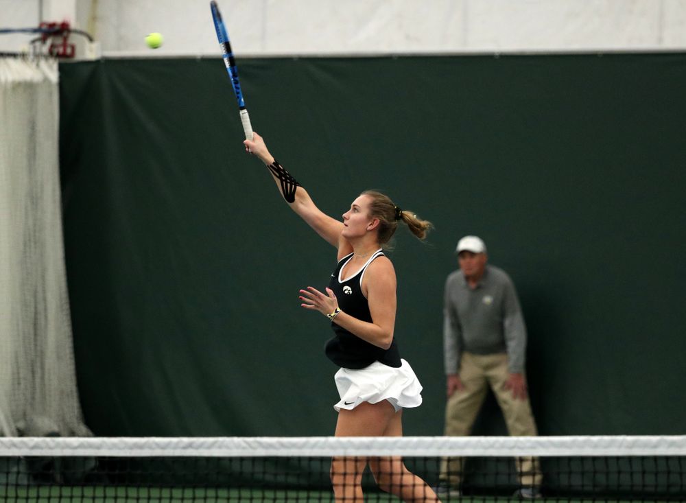 Iowa's Ashleigh Jacobs during a doubles match against North Texas Sunday, January 20, 2019 at the Hawkeye Tennis and Recreation Center. (Brian Ray/hawkeyesports.com)
