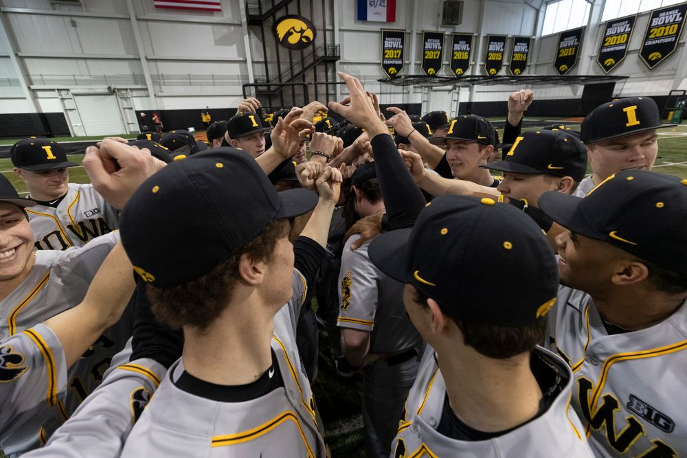 The Iowa Hawkeyes gather following the team's annual media day Tuesday, February 5, 2019 in the Indoor Practice Facility. (Brian Ray/hawkeyesports.com)