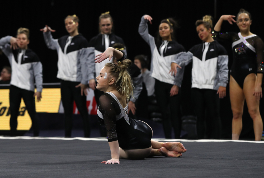 Iowa's Charlotte Sullivan competes on the floor against the Rutgers Scarlet Knights Saturday, January 26, 2019 at Carver-Hawkeye Arena. (Brian Ray/hawkeyesports.com)