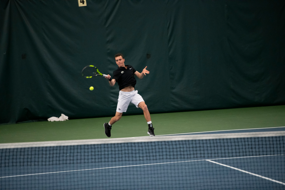 The Iowa men's tennis team competes against Cornell in The Rise Tennis Center in Ithaca, NY on Sunday, Feb. 24, 2019.