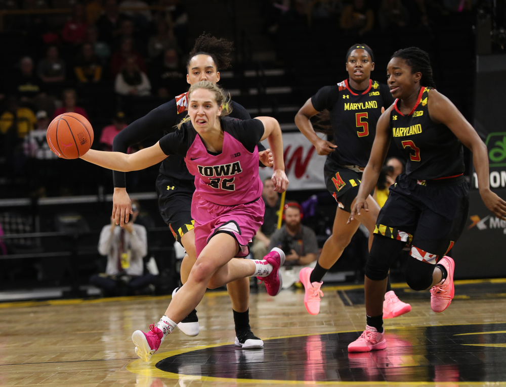 Iowa Hawkeyes guard Kathleen Doyle (22) against the seventh ranked Maryland Terrapins Sunday, February 17, 2019 at Carver-Hawkeye Arena. (Brian Ray/hawkeyesports.com)