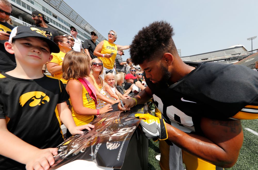 Iowa Hawkeyes running back Toren Young (28) during Kids Day Saturday, August 11, 2018 at Kinnick Stadium. (Brian Ray/hawkeyesports.com)
