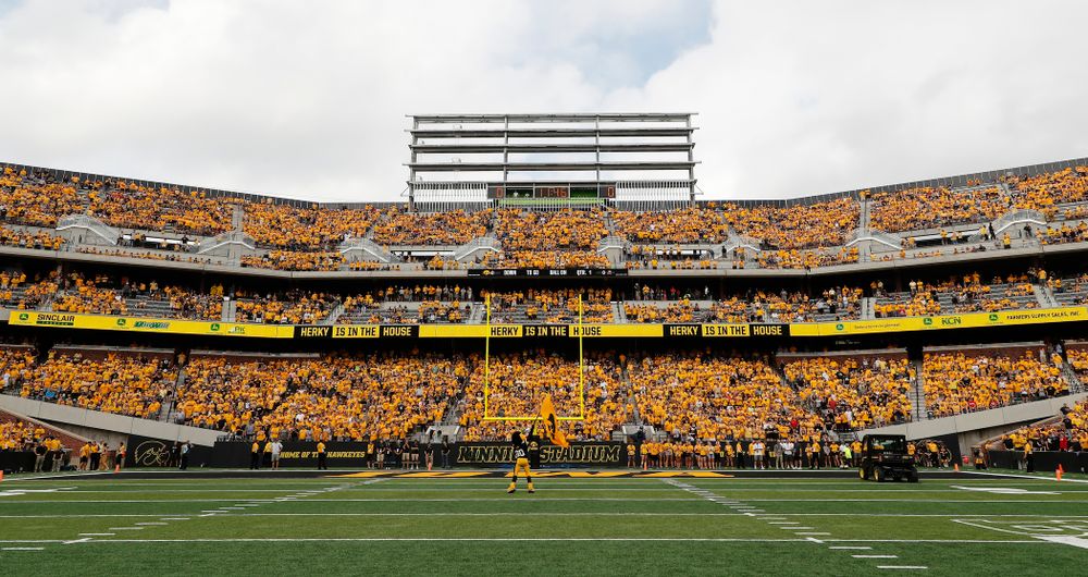 Herky the Hawk against the Northern Illinois Huskies Saturday, September 1, 2018 at Kinnick Stadium. (Brian Ray/hawkeyesports.com)