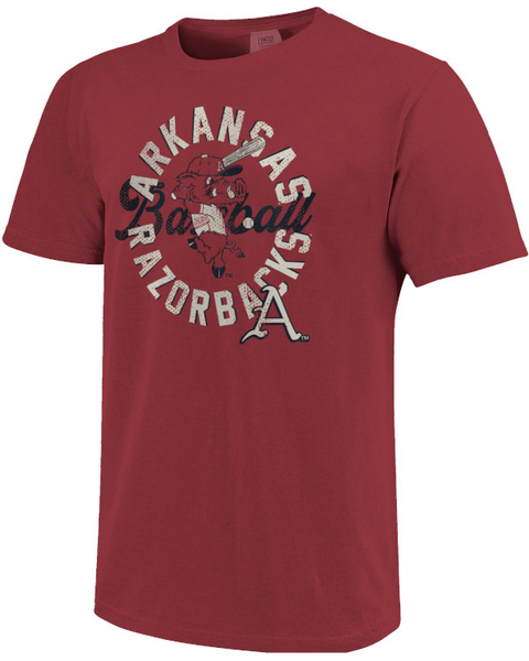 Arkansas Razorbacks Retro Logo Baseball Ribby Short Sleeve T-Shirt - Arkansas Razorbacks Store 