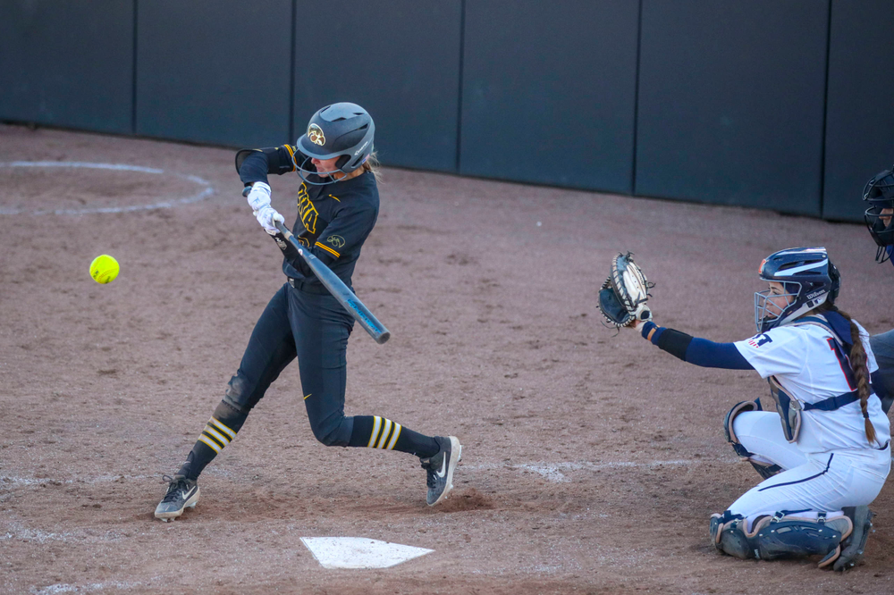 IowaÕs Aralee Bogar (2) at softball vs Illinois game 3 on Saturday, April 13, 2019 at Bob Pearl Field. (Lily Smith/hawkeyesports.com)
